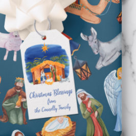 Aquarellfarbene Weihnachtskrippen Geschenkanhänger