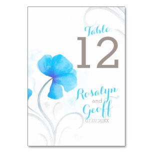Aquarellfarbene Wildblume Blaue Hochzeit Tischnumm Tischnummer