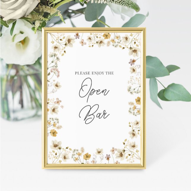 Aquarellfarbene Wildblume Hochzeit Open Bar Sign (Von Creator hochgeladen)