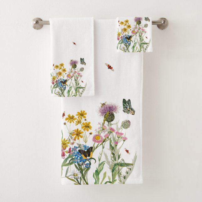 Aquarellfarbene Wildblume Insekten Blumengarten Badhandtuch Set (Insitu)
