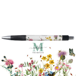 Aquarellfarbene Wildblume Insekten Blumengarten Kugelschreiber