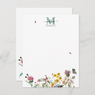 Aquarellfarbene Wildblume Insekten Blumengarten Mitteilungskarte