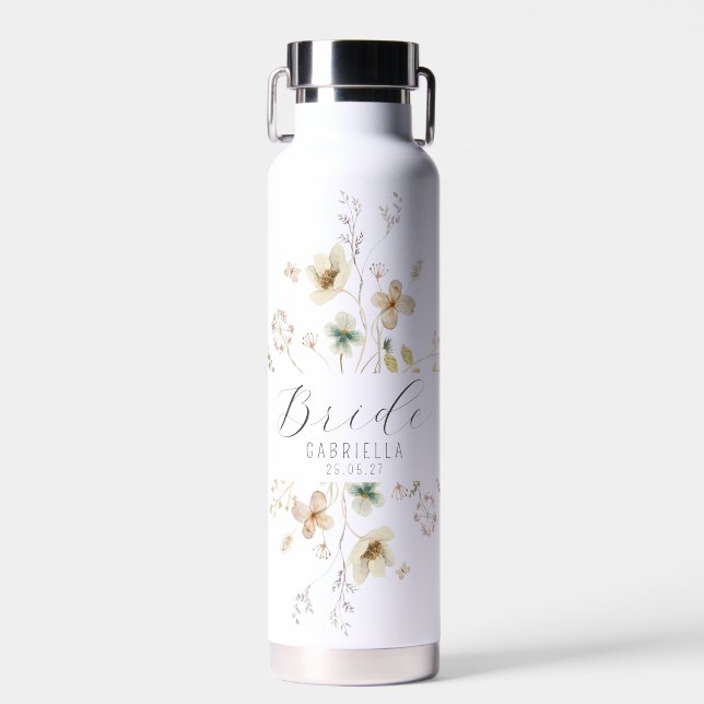 Aquarellfarbene Wildblume Personalisiert Trinkflasche (Vorne)