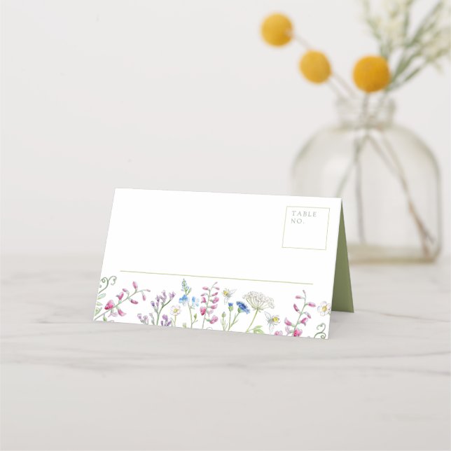 Aquarellfarbene Wildblume Platzkarte (Vorderseite)