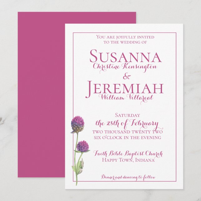 Aquarellfarbene Wildblume Rosa Blumenzehen Einladung (Vorne/Hinten)