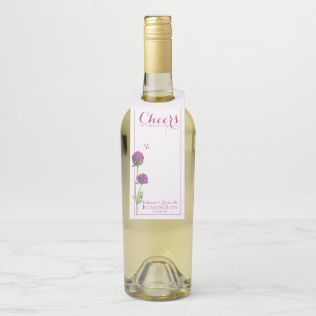 Aquarellfarbene Wildblume Rosa Blumenzehen Flaschenanhänger (Auf Flasche)