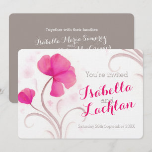 Aquarellfarbene Wildblume Rosa-Graue Hochzeit Einladung