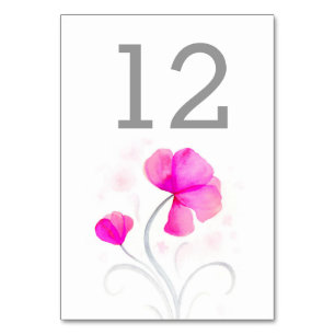 Aquarellfarbene Wildblume Rosa Hochzeit Tischnumme Tischnummer