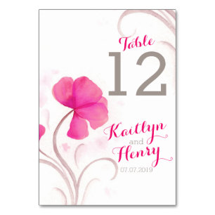 Aquarellfarbene Wildblume Rosa Hochzeit Tischnumme Tischnummer