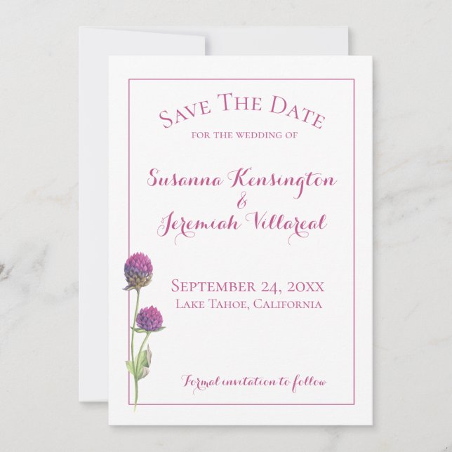 Aquarellfarbene Wildblume Save the Date rosa Flora (Vorderseite)