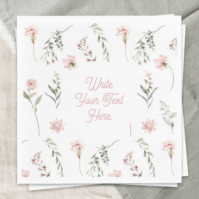 Aquarellfarbene Wildblume und Grünpflanzen Serviette (Watercolor Pink Wildflower and Sage Green Greenery All-Occasion Paper Napkins.)