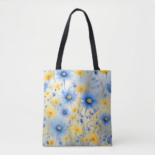 Aquarellfarbene Wildblumen auf Cornblumenblauer