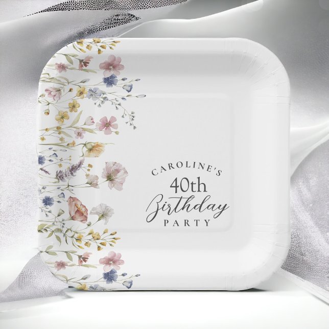 Aquarellfarbene Wildblumen Blumenmuster 40. Geburt Pappteller (Von Creator hochgeladen)