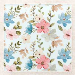 Aquarellfarbene Wildblumen Blumenmuster-67676 Glasuntersetzer