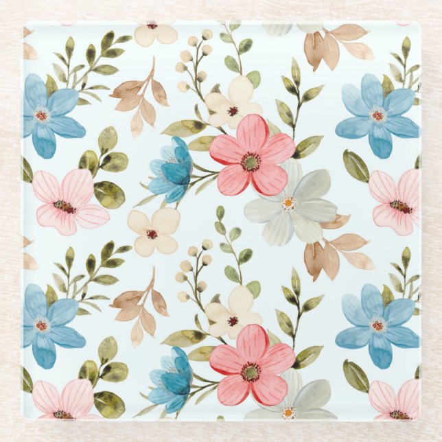 Aquarellfarbene Wildblumen Blumenmuster-67676 Glasuntersetzer (Vorderseite)