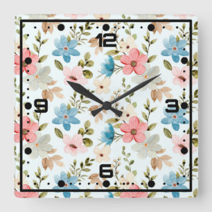 Aquarellfarbene Wildblumen Blumenmuster-67676 Quadratische Wanduhr