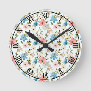 Aquarellfarbene Wildblumen Blumenmuster-67676 Runde Wanduhr
