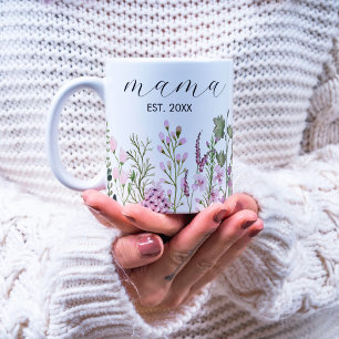 Aquarellfarbene Wildblumen Botanische Junge Mutter Kaffeetasse