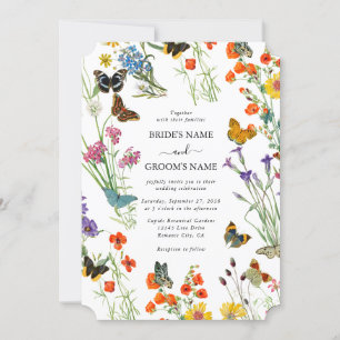 Aquarellfarbene Wildblumen Butterfliegen Blumenzeh Einladung