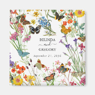 Aquarellfarbene Wildblumen Butterfliegen Blumenzeh Magnet