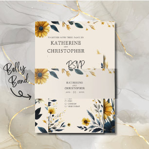 Aquarellfarbene Wildblumen Elegante Beige Hochzeit Einladungsbanderole