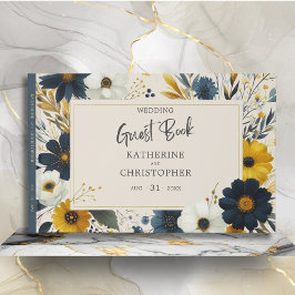 Aquarellfarbene Wildblumen Elegante Beige Hochzeit Gästebuch