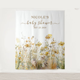 Aquarellfarbene Wildblumen fallen Babydusche Hinte Wandteppich