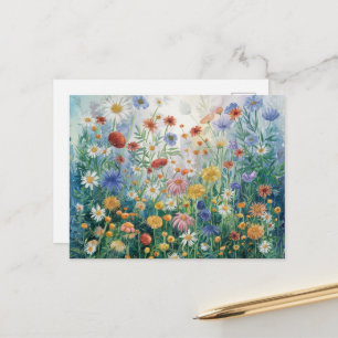 Aquarellfarbene Wildblumen, farbenfroh Postkarte