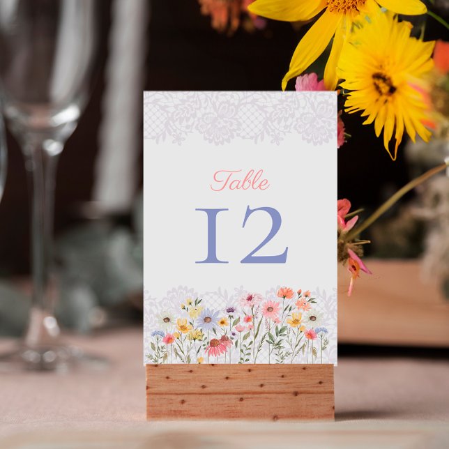 Aquarellfarbene Wildblumen, Foliage & Hochzeit Tischnummer (Watercolor Wildflowers, Foliage & Lace Wedding Table Number)