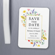 Aquarellfarbene Wildblumen Goldrahmen Save the Dat Magnet
