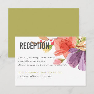 Aquarellfarbene Wildblumen Grüne Hochzeitsempfang Einladung