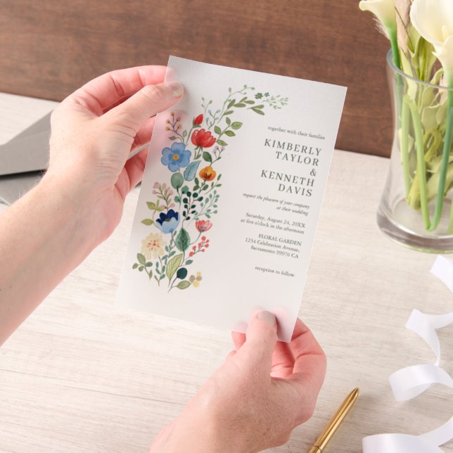 Aquarellfarbene Wildblumen Hochzeit im Rustikalen  (Handgehalten)