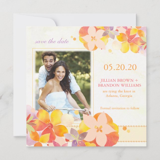 Aquarellfarbene Wildblumen Hochzeitsstich Foto Sav Save The Date (Vorderseite)