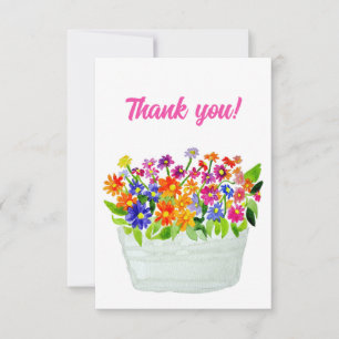 Aquarellfarbene Wildblumen in einem Korb Dankeskarte