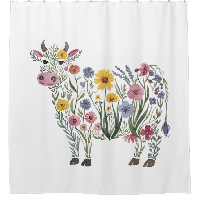 Aquarellfarbene Wildblumen in Form einer Niedliche Duschvorhang (Vorderseite)