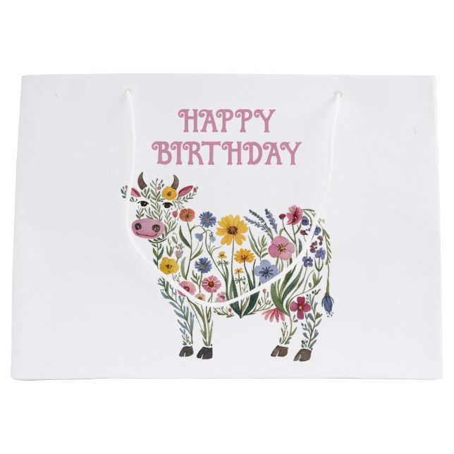 Aquarellfarbene Wildblumen in Form einer Niedliche Große Geschenktüte (Vorderseite)