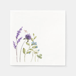 Aquarellfarbene Wildblumen lila blaues Sommergefüh Serviette