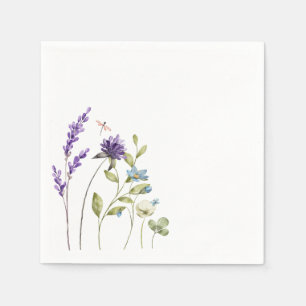 Aquarellfarbene Wildblumen lila blaues Sommergefüh Serviette