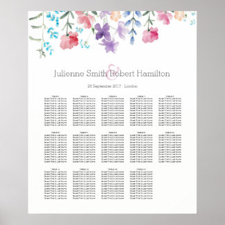 Aquarellfarbene Wildblumen Sitzplan 14 Tabellen Poster