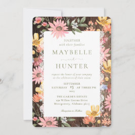 Aquarellfarbene Wildblumen Vintage Spitzen- und Ho Einladung