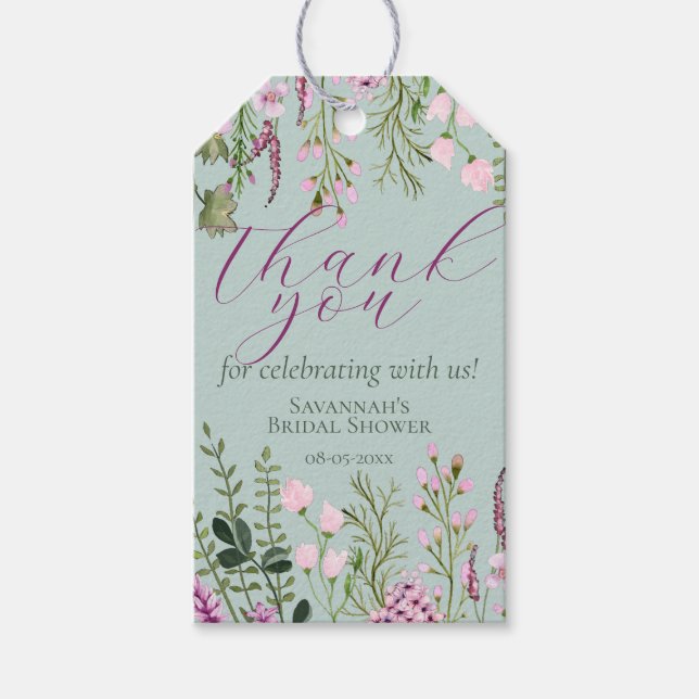 Aquarellfarbene Wildblumen Violette Blumen Danke Geschenkanhänger (Vorderseite)