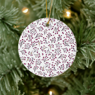 Aquarellfarbene Winter-Blume - Bordeaux Keramik Ornament