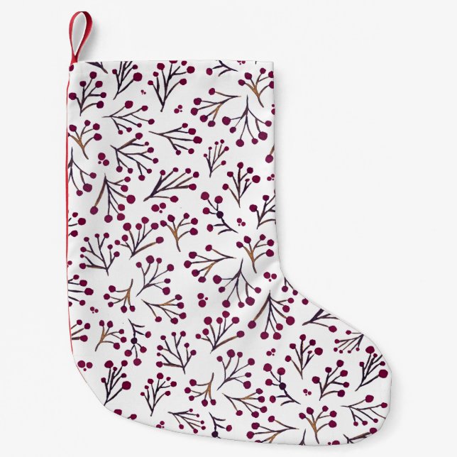 Aquarellfarbene Winter-Blume - Bordeaux Kleiner Weihnachtsstrumpf (Vorderseite)