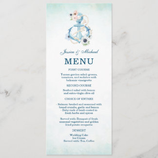 Aquarellfarbener Anker Aquamariner Strand Hochzeit Menükarte