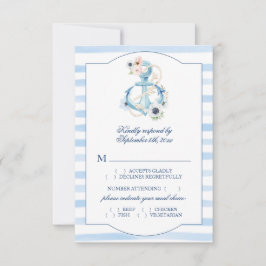 Aquarellfarbener Ankerplatz Blaue Streifen Auswahl RSVP Karte