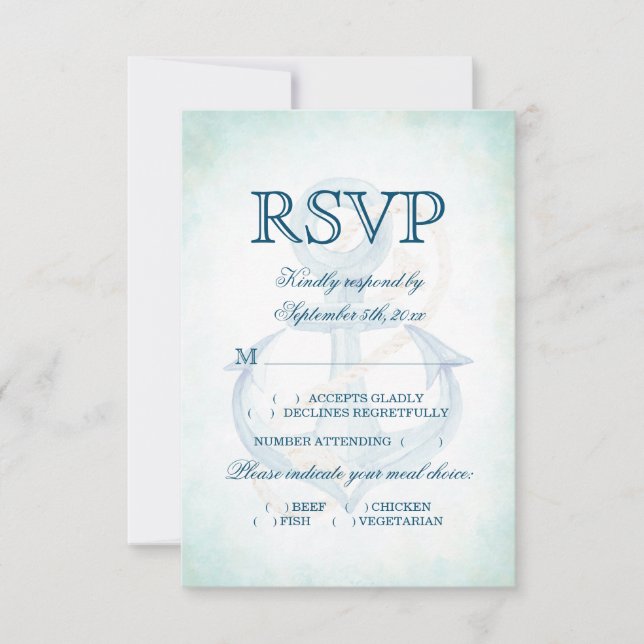 Aquarellfarbener Ankerstrand Hochzeitsmahl Auswahl RSVP Karte (Vorderseite)
