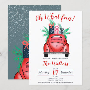 Aquarellfarbener Autos - Illustration Weihnachten Einladung