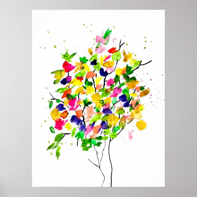 Aquarellfarbener Baum Poster (Vorne)