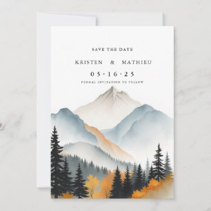 Aquarellfarbener bearbeitbarer Berg Save The Date