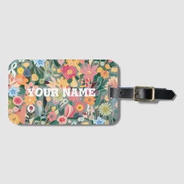 Aquarellfarbener Blumengarten Grün und Pfirsich Gepäckanhänger